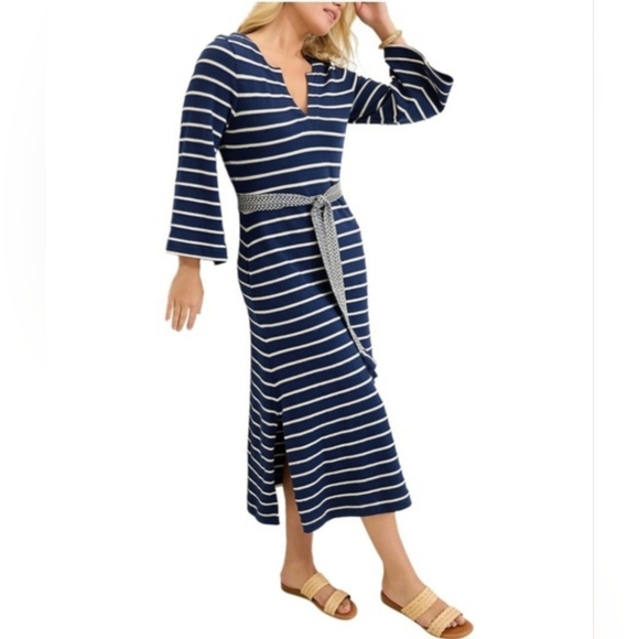 Tommy Bahama Dresses & Skirts - Tommy Bahama Midi Dress XL Navy Blue Cotton Sun Harbor Striped Kaftan New $200